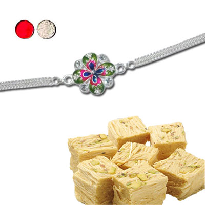 "Rakhi - SIL-6230 A (Single Rakhi), 500gms of Haldiram Soanpapdi - Click here to View more details about this Product